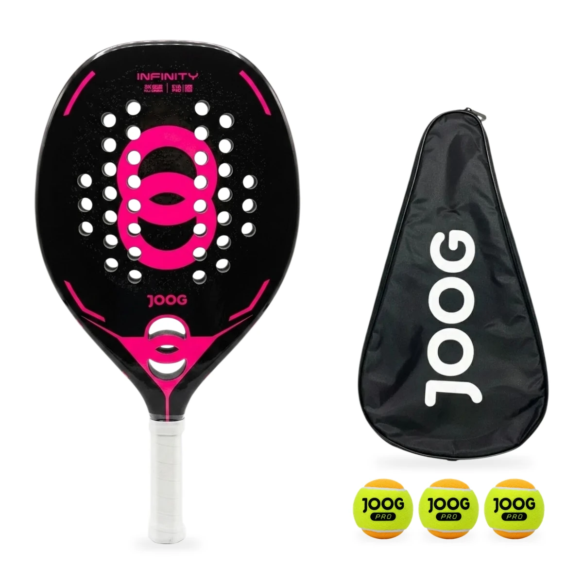 Raquete Beach Tennis Joog Infinity 3K Pro 36 Furos Preto e Fúcsia 2026