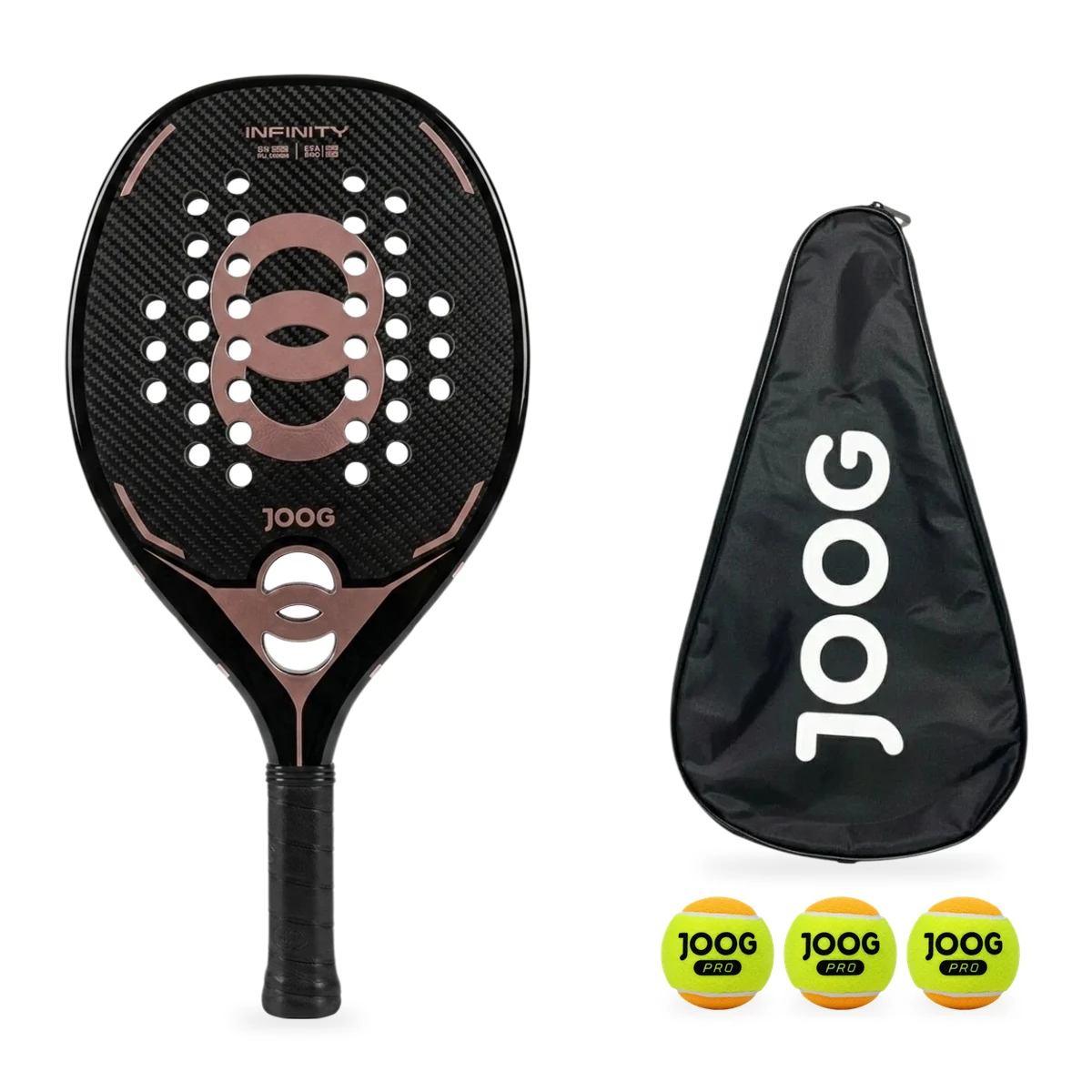 Raquete Beach Tennis Joog Infinity 3K Pro Preto e Rosa Dourado