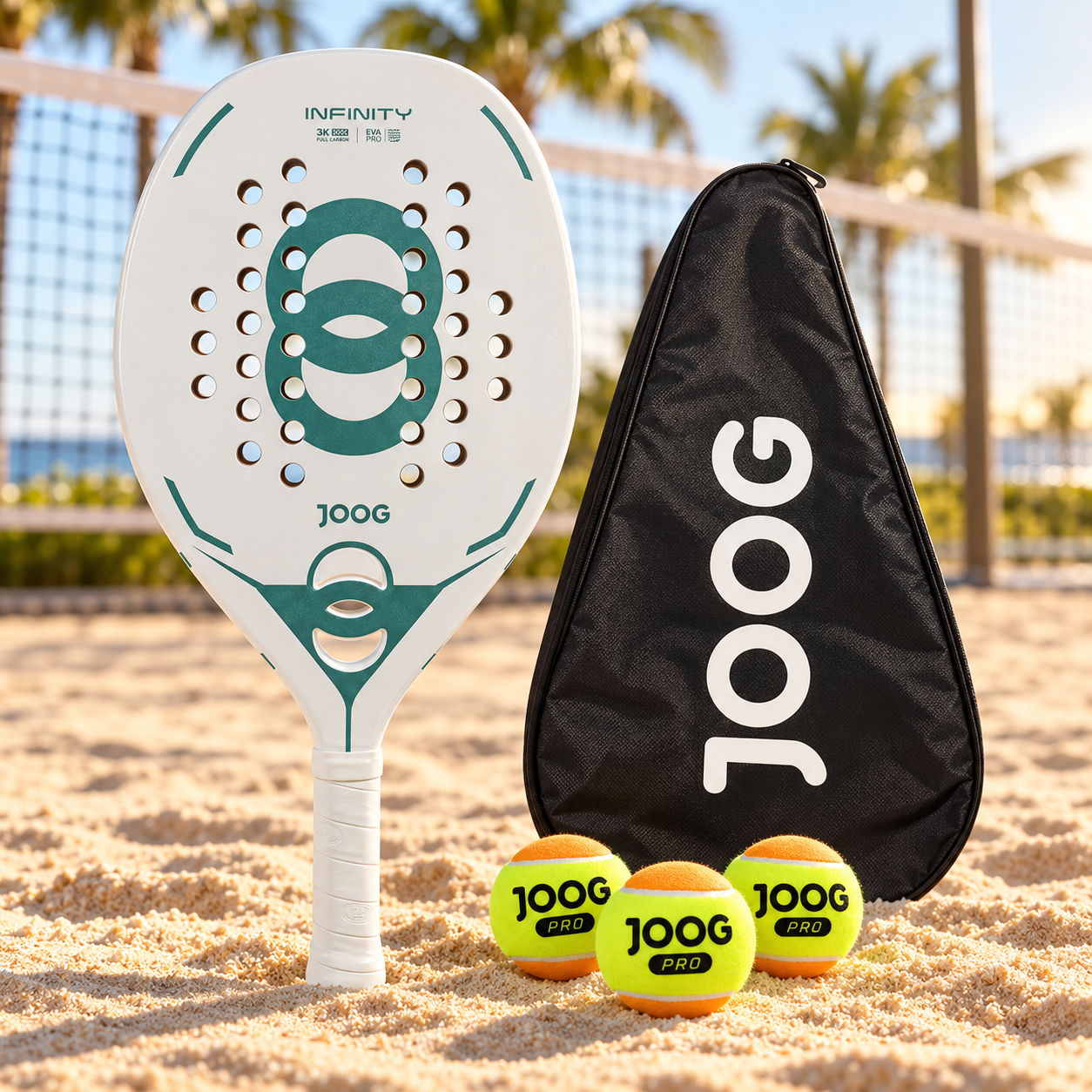 Raquete Beach Tennis Joog Infinity 3K Pro Branco e Verde 2026