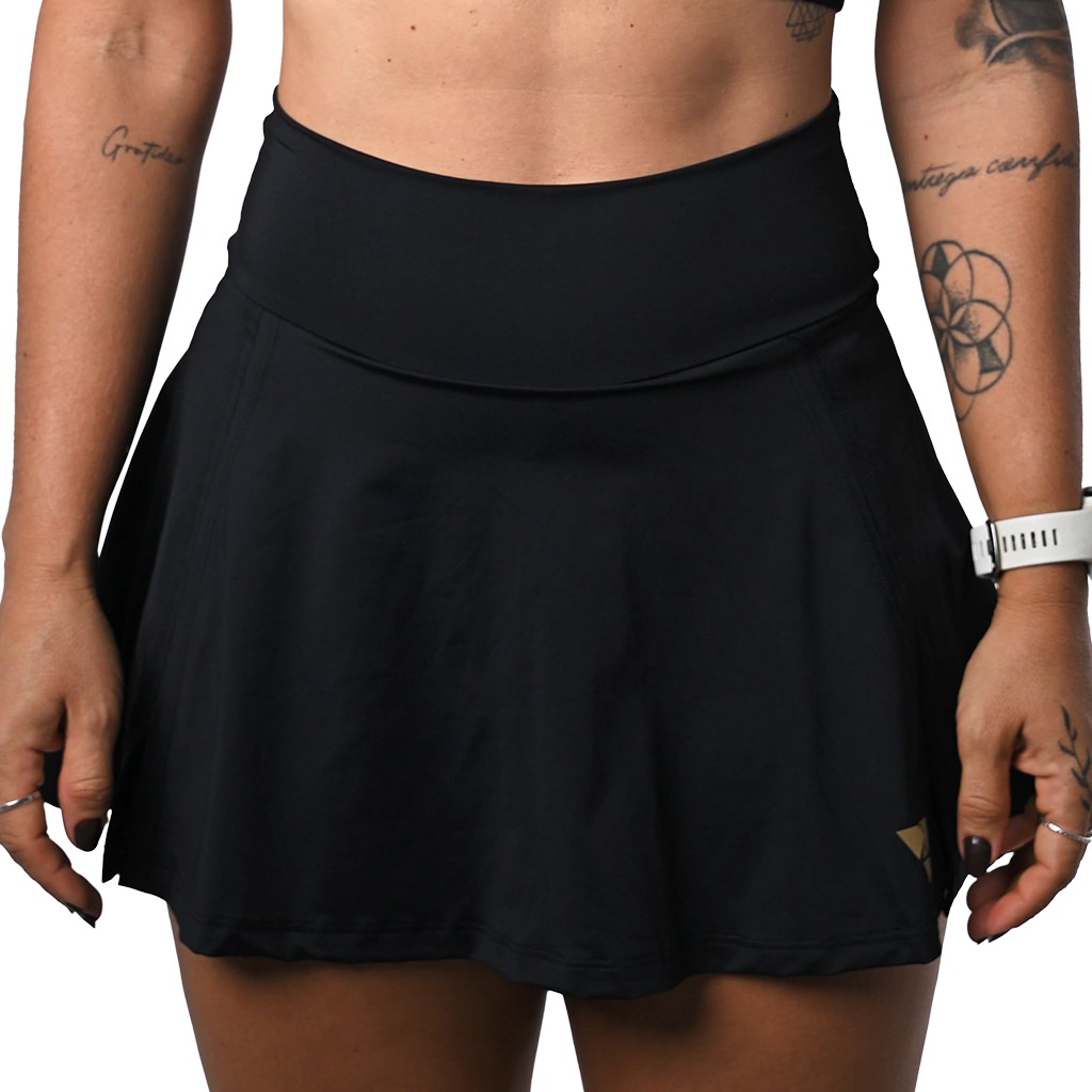 Short Saia Vaib Fresh Preto e Dourado